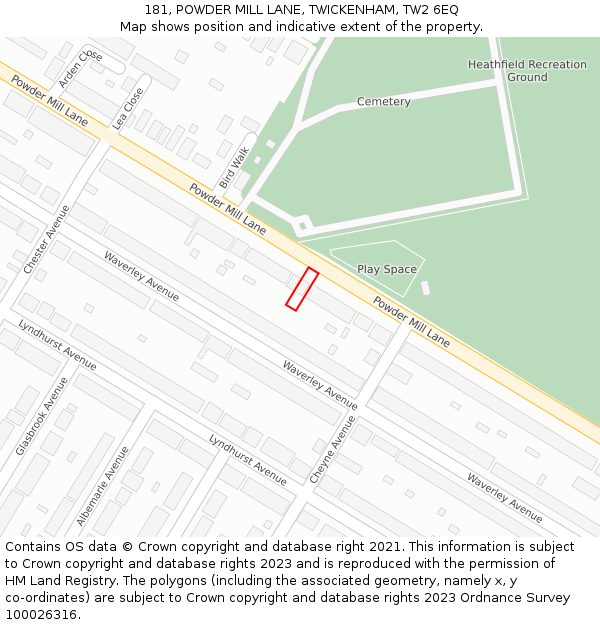 181, POWDER MILL LANE, TWICKENHAM, TW2 6EQ: Location map and indicative extent of plot