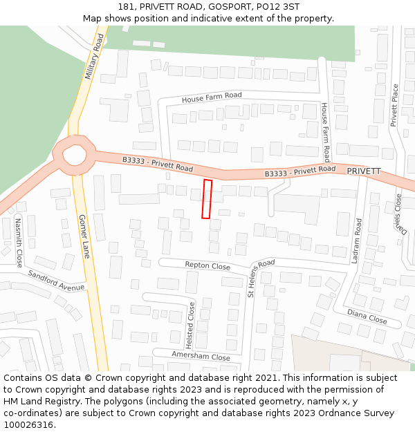 181, PRIVETT ROAD, GOSPORT, PO12 3ST: Location map and indicative extent of plot