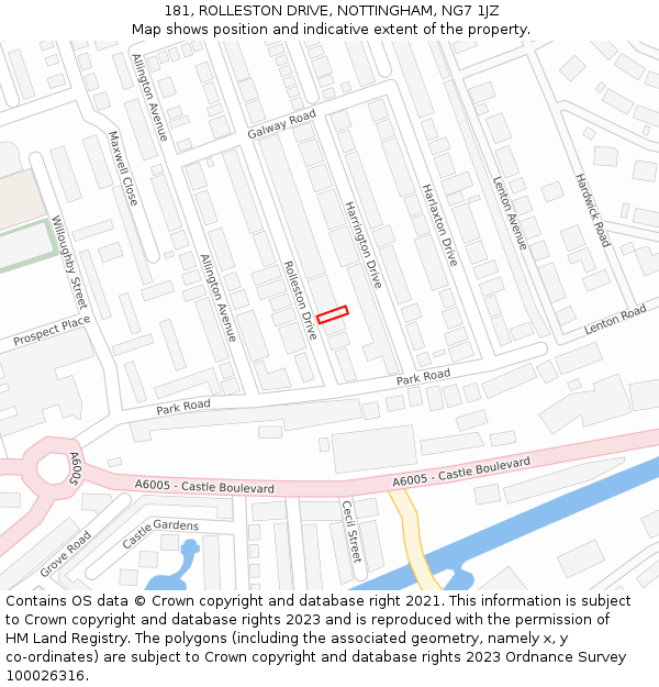 181, ROLLESTON DRIVE, NOTTINGHAM, NG7 1JZ: Location map and indicative extent of plot