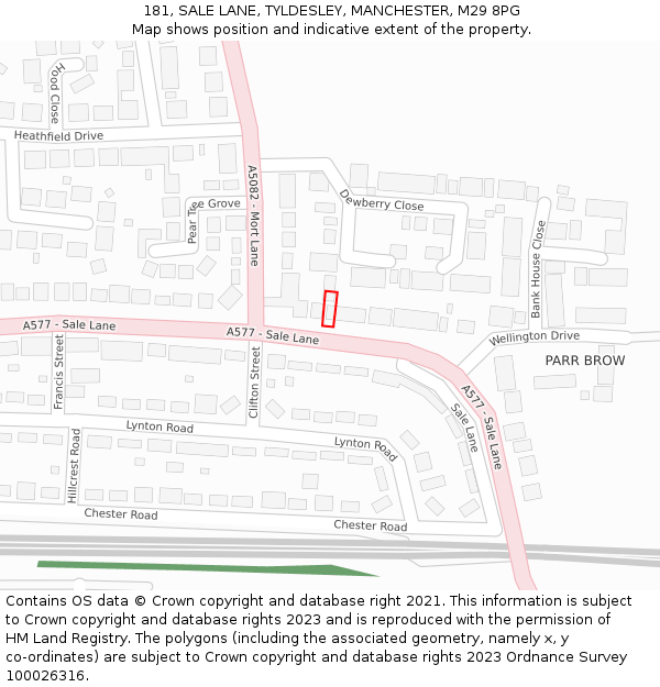 181, SALE LANE, TYLDESLEY, MANCHESTER, M29 8PG: Location map and indicative extent of plot