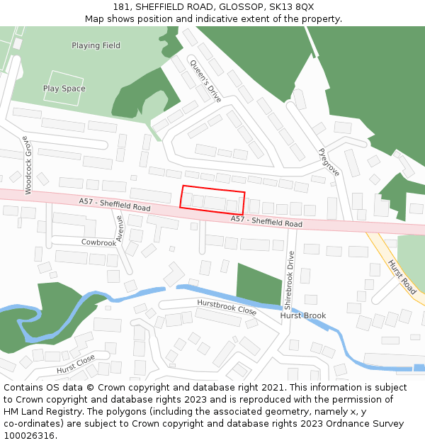 181, SHEFFIELD ROAD, GLOSSOP, SK13 8QX: Location map and indicative extent of plot