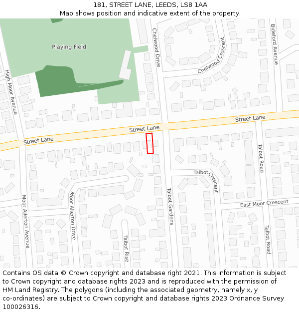 181, STREET LANE, LEEDS, LS8 1AA: Location map and indicative extent of plot