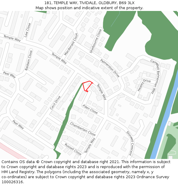 181, TEMPLE WAY, TIVIDALE, OLDBURY, B69 3LX: Location map and indicative extent of plot