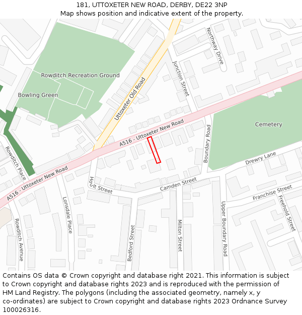 181, UTTOXETER NEW ROAD, DERBY, DE22 3NP: Location map and indicative extent of plot