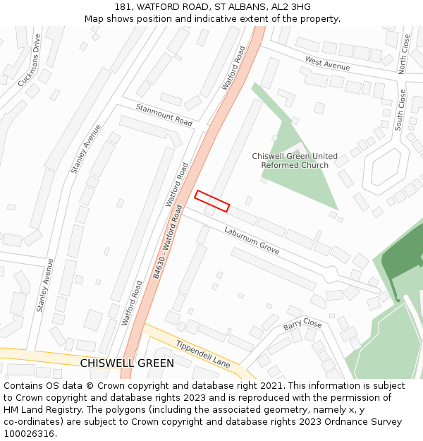 181, WATFORD ROAD, ST ALBANS, AL2 3HG: Location map and indicative extent of plot