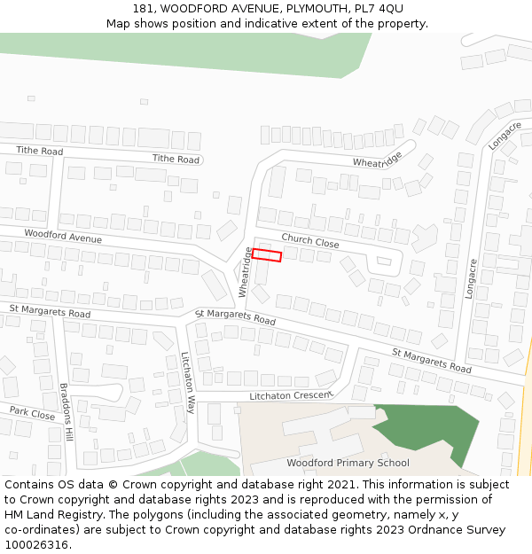 181, WOODFORD AVENUE, PLYMOUTH, PL7 4QU: Location map and indicative extent of plot