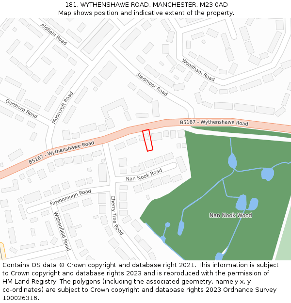 181, WYTHENSHAWE ROAD, MANCHESTER, M23 0AD: Location map and indicative extent of plot