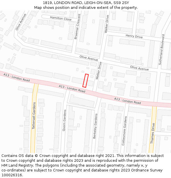 1819, LONDON ROAD, LEIGH-ON-SEA, SS9 2SY: Location map and indicative extent of plot