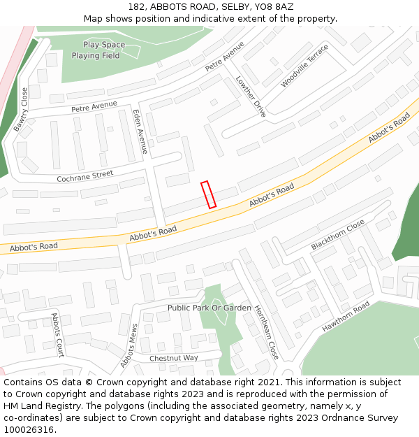 182, ABBOTS ROAD, SELBY, YO8 8AZ: Location map and indicative extent of plot