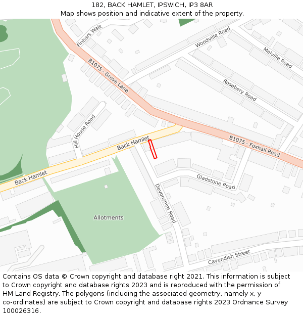 182, BACK HAMLET, IPSWICH, IP3 8AR: Location map and indicative extent of plot
