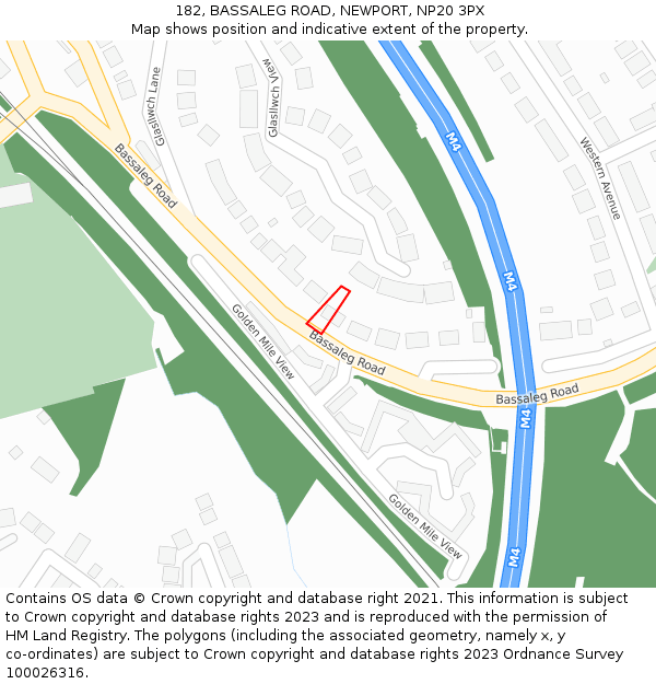 182, BASSALEG ROAD, NEWPORT, NP20 3PX: Location map and indicative extent of plot
