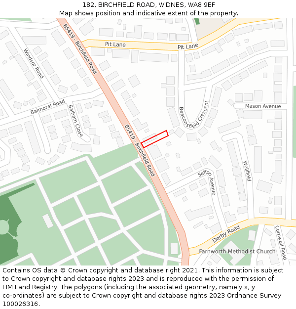 182, BIRCHFIELD ROAD, WIDNES, WA8 9EF: Location map and indicative extent of plot