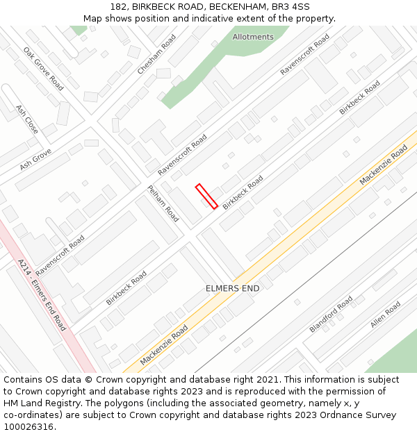 182, BIRKBECK ROAD, BECKENHAM, BR3 4SS: Location map and indicative extent of plot