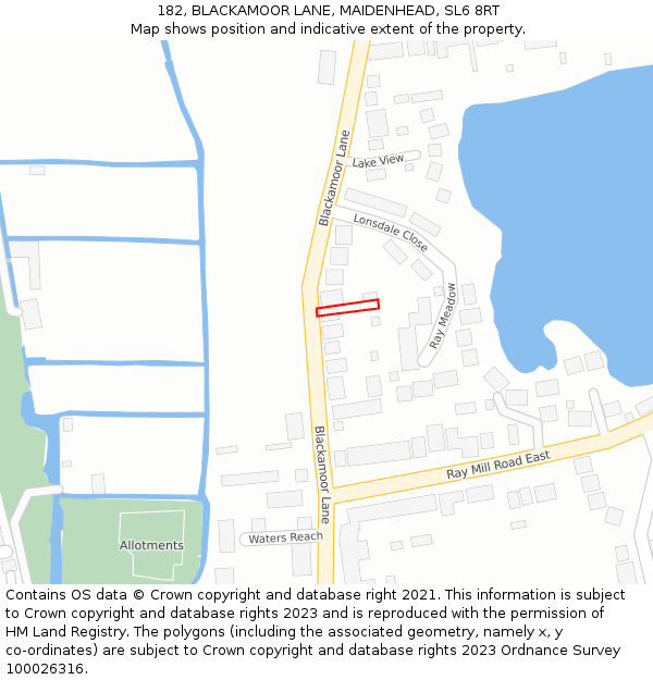 182, BLACKAMOOR LANE, MAIDENHEAD, SL6 8RT: Location map and indicative extent of plot