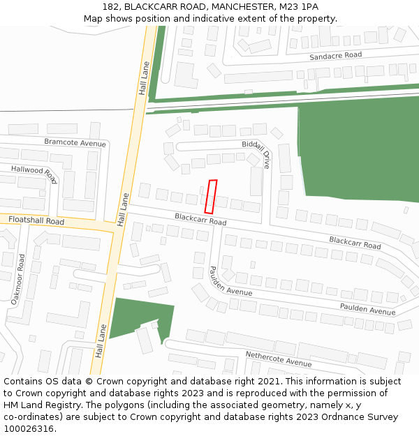 182, BLACKCARR ROAD, MANCHESTER, M23 1PA: Location map and indicative extent of plot