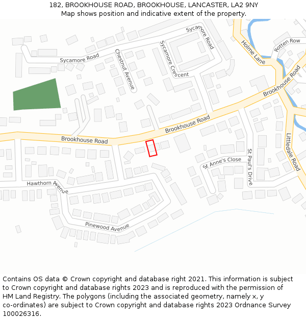 182, BROOKHOUSE ROAD, BROOKHOUSE, LANCASTER, LA2 9NY: Location map and indicative extent of plot