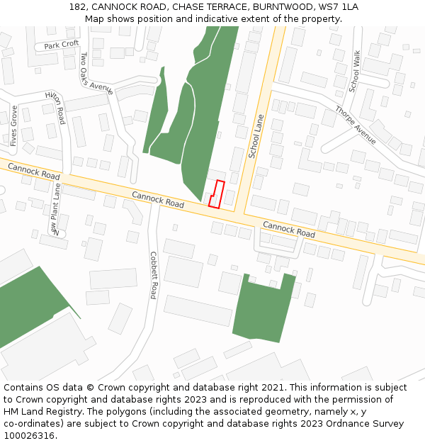 182, CANNOCK ROAD, CHASE TERRACE, BURNTWOOD, WS7 1LA: Location map and indicative extent of plot