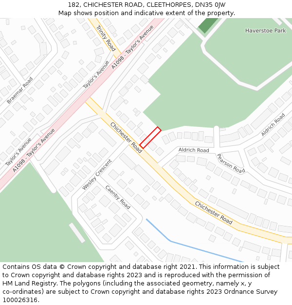 182, CHICHESTER ROAD, CLEETHORPES, DN35 0JW: Location map and indicative extent of plot