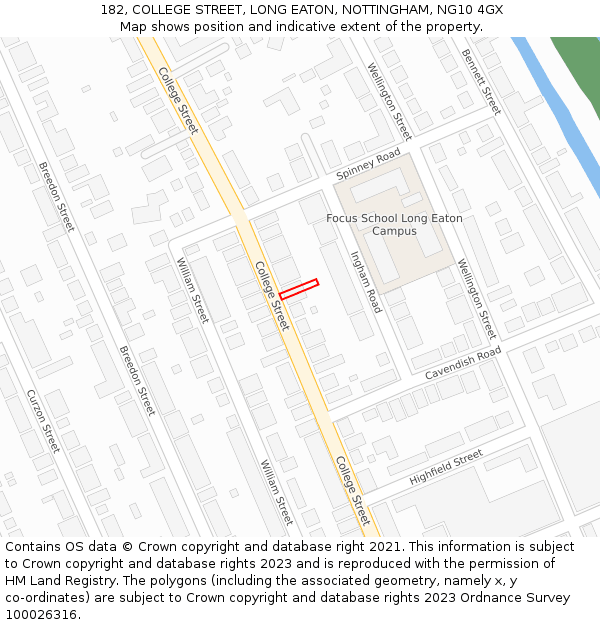 182, COLLEGE STREET, LONG EATON, NOTTINGHAM, NG10 4GX: Location map and indicative extent of plot