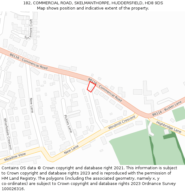 182, COMMERCIAL ROAD, SKELMANTHORPE, HUDDERSFIELD, HD8 9DS: Location map and indicative extent of plot