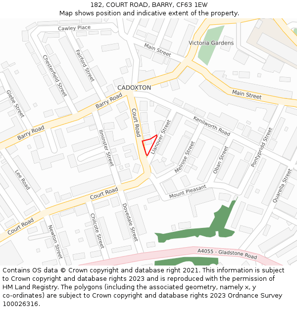 182, COURT ROAD, BARRY, CF63 1EW: Location map and indicative extent of plot