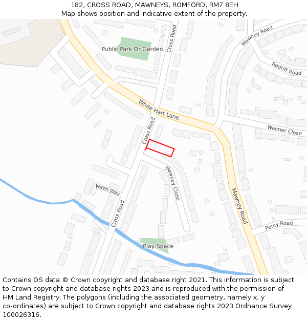 182, CROSS ROAD, MAWNEYS, ROMFORD, RM7 8EH: Location map and indicative extent of plot