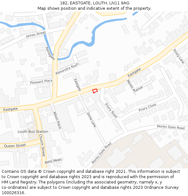 182, EASTGATE, LOUTH, LN11 9AG: Location map and indicative extent of plot