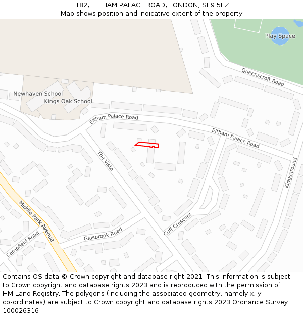 182, ELTHAM PALACE ROAD, LONDON, SE9 5LZ: Location map and indicative extent of plot