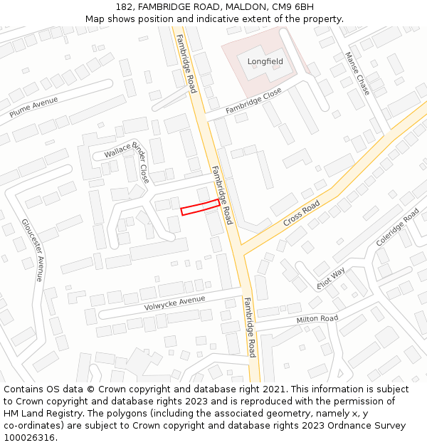 182, FAMBRIDGE ROAD, MALDON, CM9 6BH: Location map and indicative extent of plot