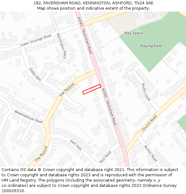 182, FAVERSHAM ROAD, KENNINGTON, ASHFORD, TN24 9AE: Location map and indicative extent of plot