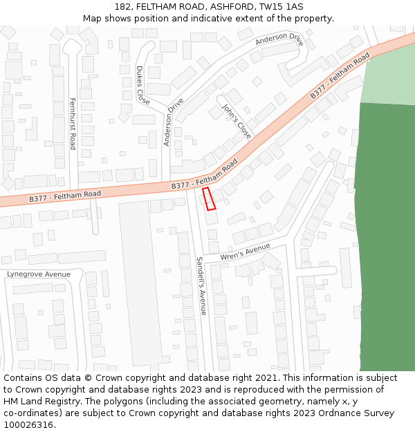 182, FELTHAM ROAD, ASHFORD, TW15 1AS: Location map and indicative extent of plot