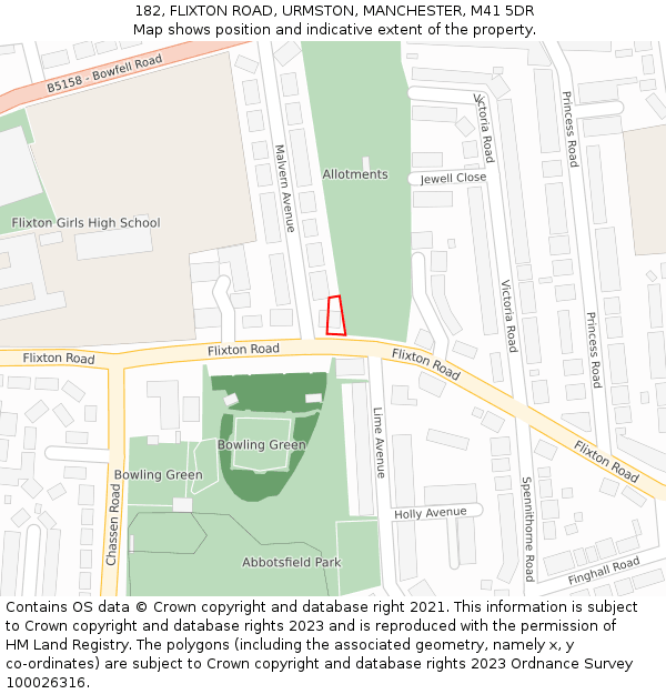 182, FLIXTON ROAD, URMSTON, MANCHESTER, M41 5DR: Location map and indicative extent of plot