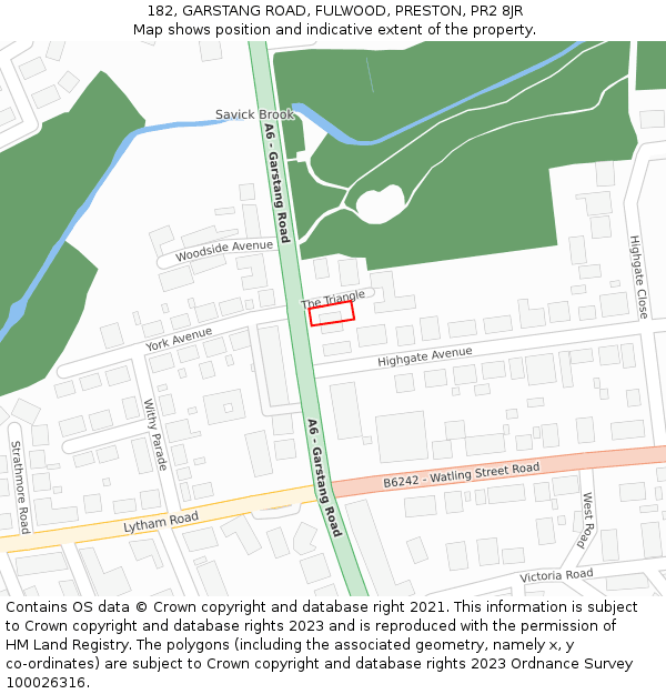 182, GARSTANG ROAD, FULWOOD, PRESTON, PR2 8JR: Location map and indicative extent of plot