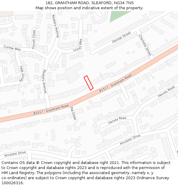 182, GRANTHAM ROAD, SLEAFORD, NG34 7NS: Location map and indicative extent of plot