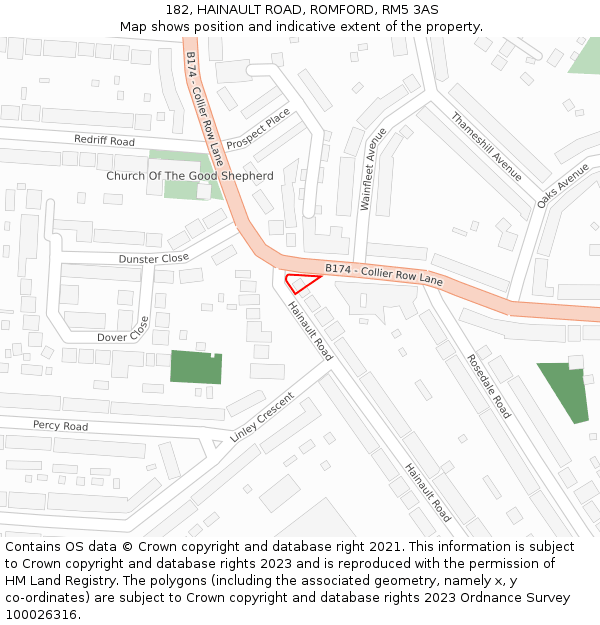 182, HAINAULT ROAD, ROMFORD, RM5 3AS: Location map and indicative extent of plot