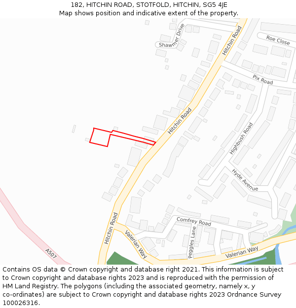 182, HITCHIN ROAD, STOTFOLD, HITCHIN, SG5 4JE: Location map and indicative extent of plot