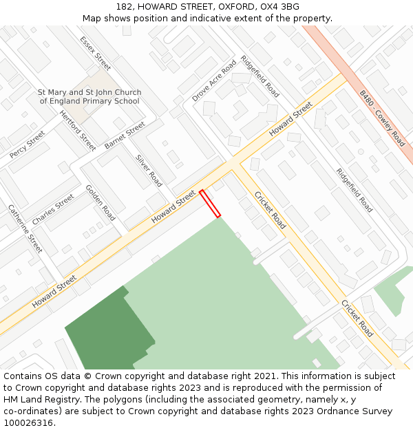 182, HOWARD STREET, OXFORD, OX4 3BG: Location map and indicative extent of plot