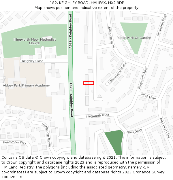 182, KEIGHLEY ROAD, HALIFAX, HX2 9DP: Location map and indicative extent of plot