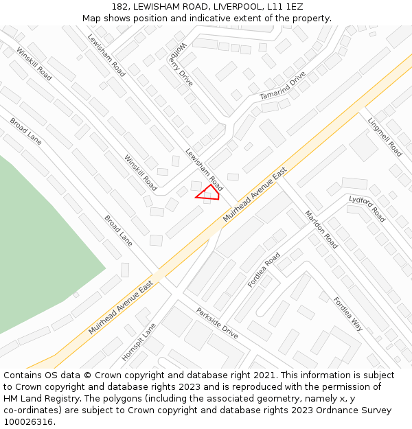 182, LEWISHAM ROAD, LIVERPOOL, L11 1EZ: Location map and indicative extent of plot