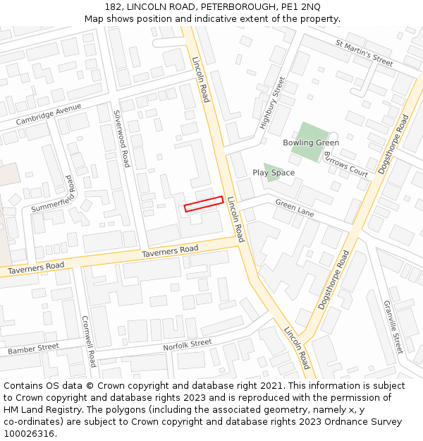 182, LINCOLN ROAD, PETERBOROUGH, PE1 2NQ: Location map and indicative extent of plot