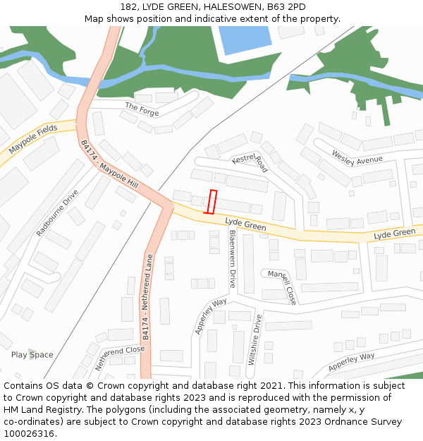 182, LYDE GREEN, HALESOWEN, B63 2PD: Location map and indicative extent of plot