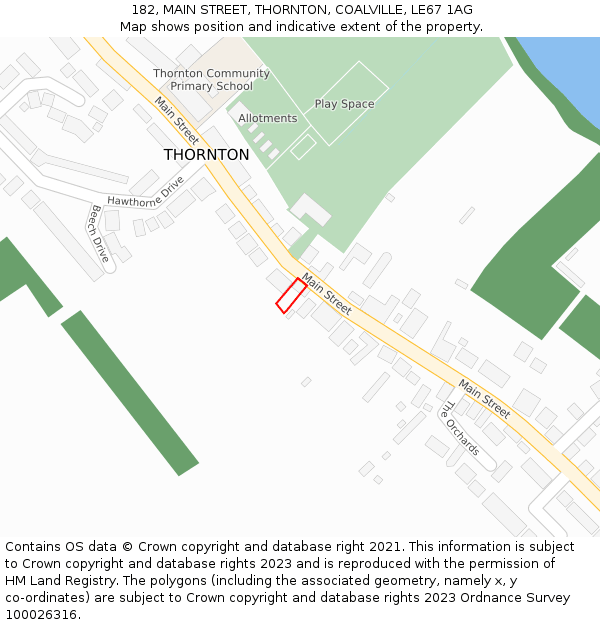 182, MAIN STREET, THORNTON, COALVILLE, LE67 1AG: Location map and indicative extent of plot