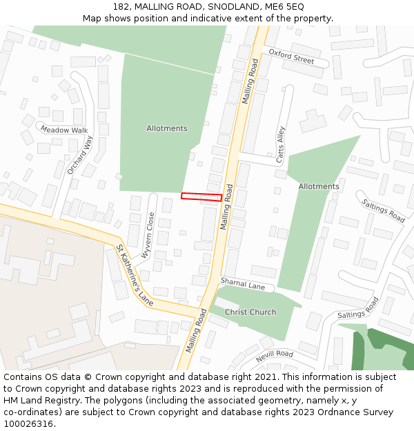 182, MALLING ROAD, SNODLAND, ME6 5EQ: Location map and indicative extent of plot