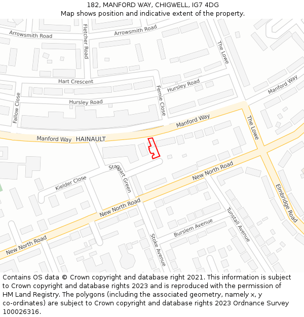 182, MANFORD WAY, CHIGWELL, IG7 4DG: Location map and indicative extent of plot