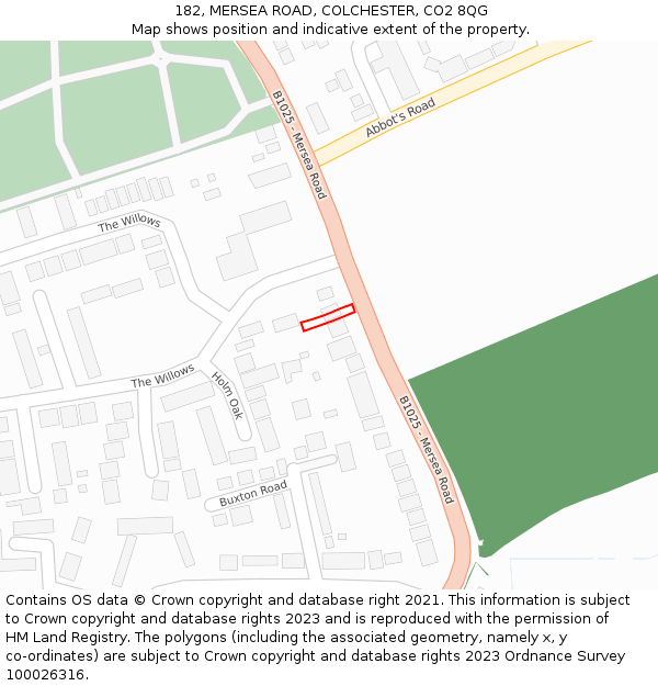 182, MERSEA ROAD, COLCHESTER, CO2 8QG: Location map and indicative extent of plot