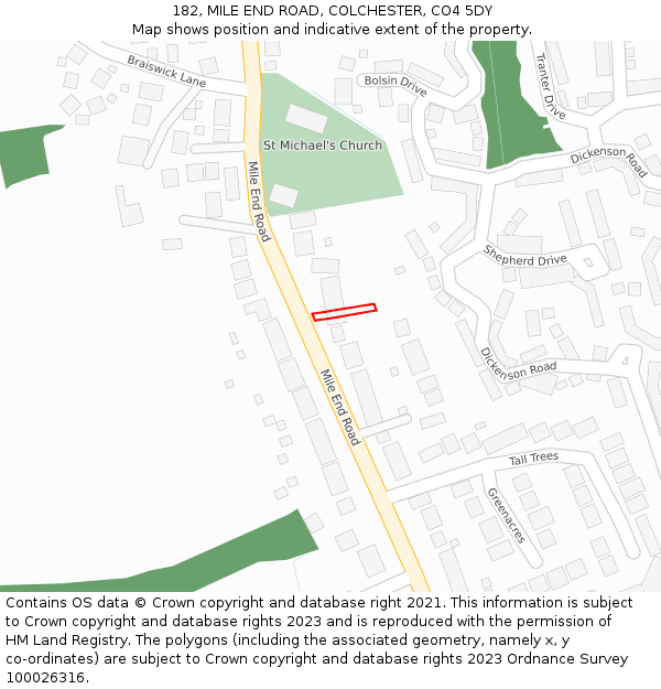 182, MILE END ROAD, COLCHESTER, CO4 5DY: Location map and indicative extent of plot