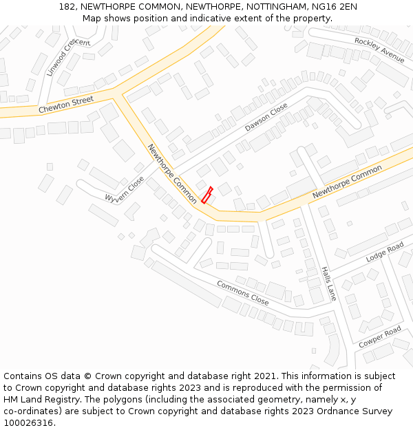 182, NEWTHORPE COMMON, NEWTHORPE, NOTTINGHAM, NG16 2EN: Location map and indicative extent of plot