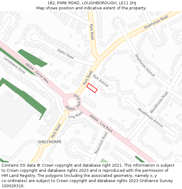 182, PARK ROAD, LOUGHBOROUGH, LE11 2HJ: Location map and indicative extent of plot