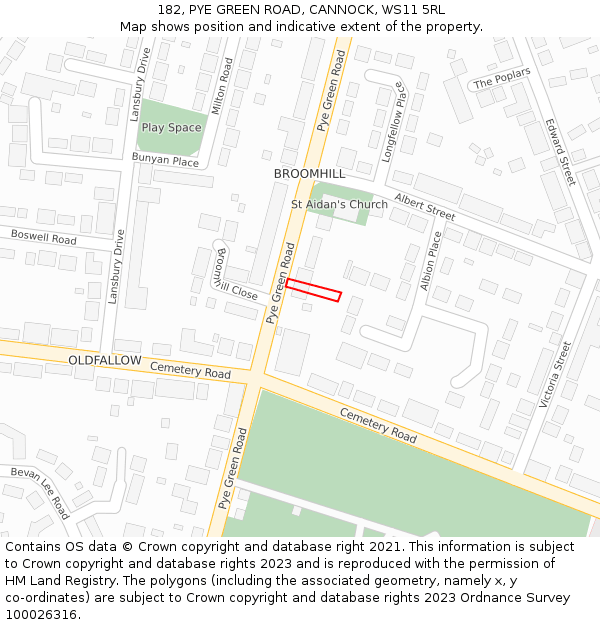 182, PYE GREEN ROAD, CANNOCK, WS11 5RL: Location map and indicative extent of plot