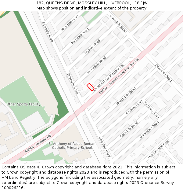 182, QUEENS DRIVE, MOSSLEY HILL, LIVERPOOL, L18 1JW: Location map and indicative extent of plot